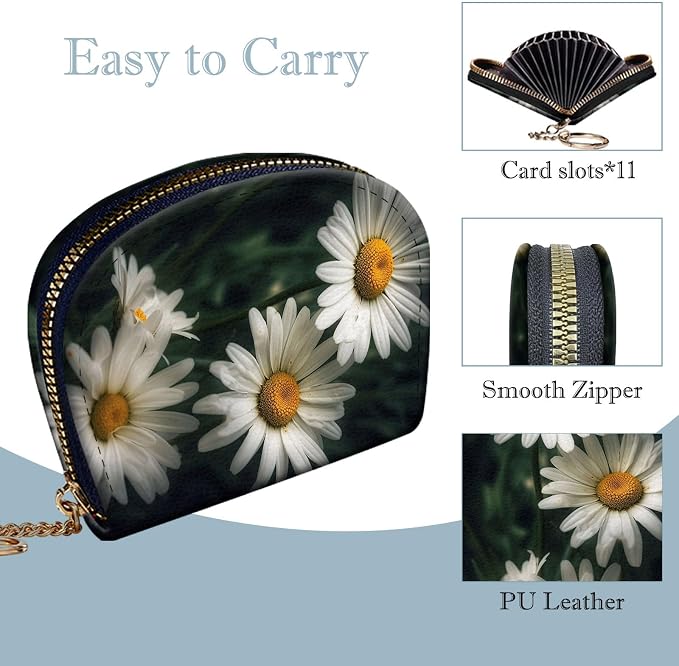 Women's Slim RFID Wallet – Compact Leather Card Holder Wallet for Women, 9 Card Slots RFID Blocking Credit Card Organizer, Small Travel Wallet - White and Yellow Daisy Flowers - Image 4