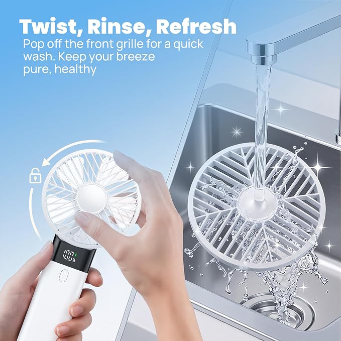 HAWANA Handheld Fan Rechargeable, Portable Mini Fan with 3000mAh Battery, Up to 10H Runtime, 180° Foldable Personal Fan, USB Travel Fan for Pocket, Office, Bedroom, Camping - Image 7