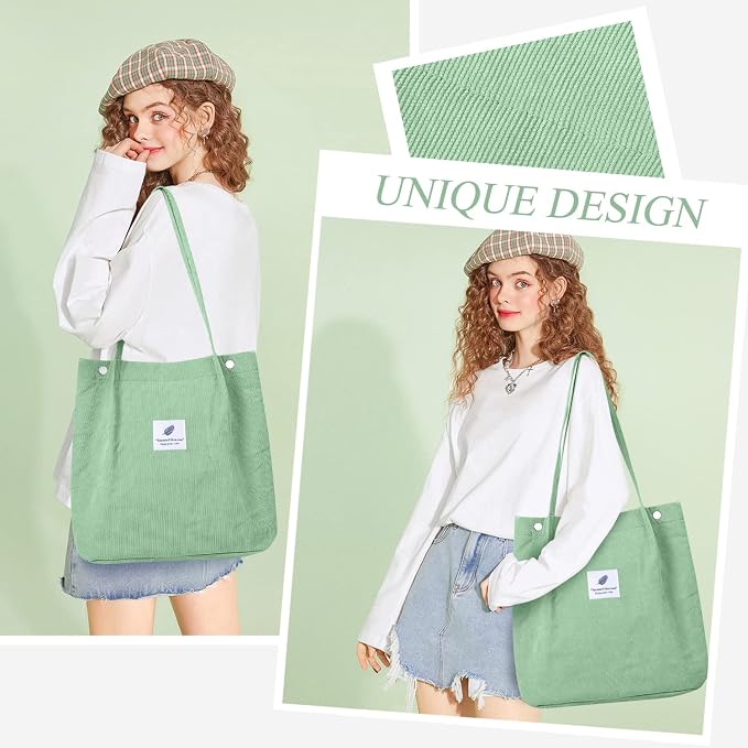 LHMTQVK Corduroy Tote Bags for Women, Large Capacity Tote Purse Reusable Grocery Shoulder Bag with Inner Pockets - Image 7