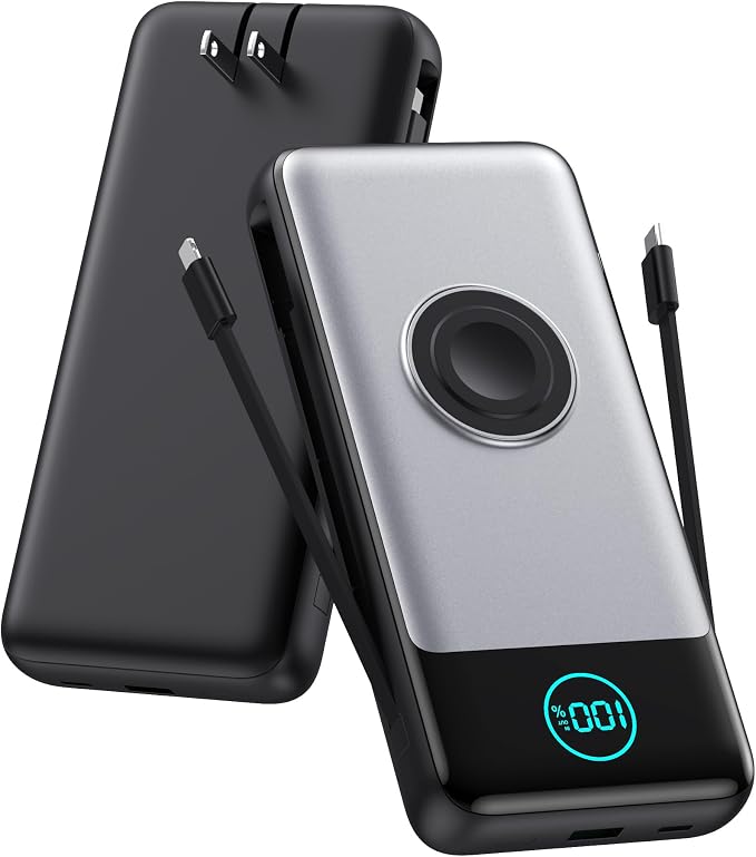 Portable Charger for iPhone with Built-in Cables and AC Wall Plug,26800mah Fast Charging USB C Power Bank,25W PD Travel Essential Battery Pack for iPhone 17/16/15/14/13,Galaxy,Apple Watch (Black) by FOCHEW