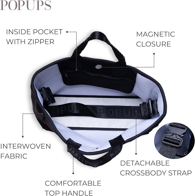 POPUPS Interwoven Large Neoprene Foldable Tote Bag, Weekender Bag for Women - Travel Crossbody Purse - Image 4