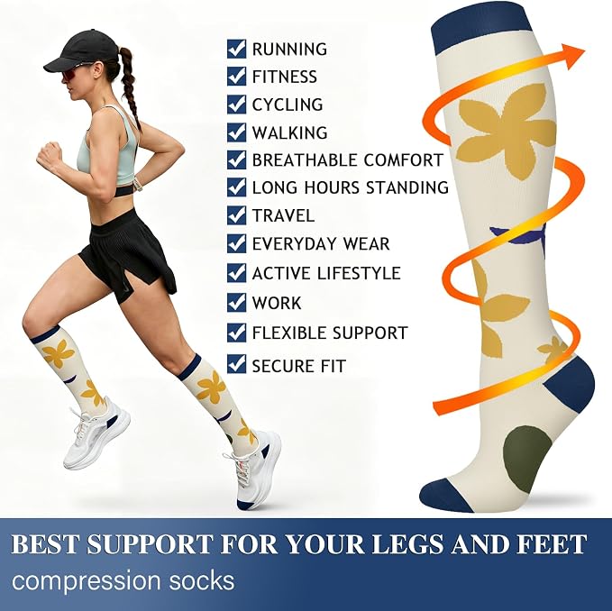 Sooverki Compression Socks for Women and Men Circulation (3/4 Pairs) is Best Support for Running Athletic Cycling Hiking - Image 6