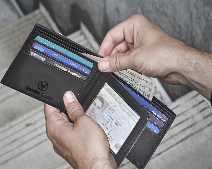 VALENCHI Genuine/Real Leather Bifold Wallet For Men - RFID Blocking/Protected Men's Slim Wallet - Christmas Gifts For Men (Black Nappa BF02) - Image 7