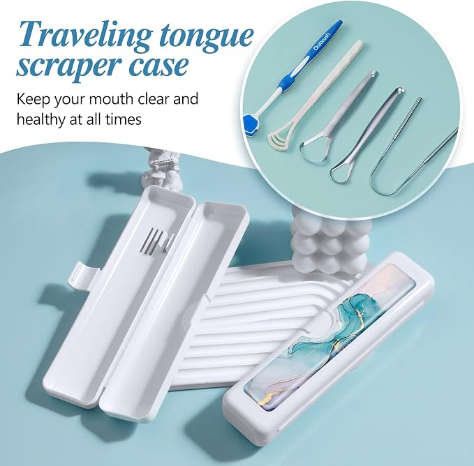 2 Pcs Toothbrush Travel Case - Colorful Pattern, Holder and Covers for Toothbrushes, Includes Tongue Scraper Case - Image 5