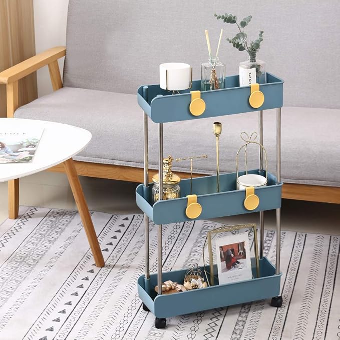 Melody House 3-Tier Slim Mobile Shelving Unit on Wheels, Slide Out Rolling Bathroom Storage Organizer, Utility Carts Shelf Rack for Kitchen Bathroom Laundry Room Narrow Places, Navy Blue - Image 5