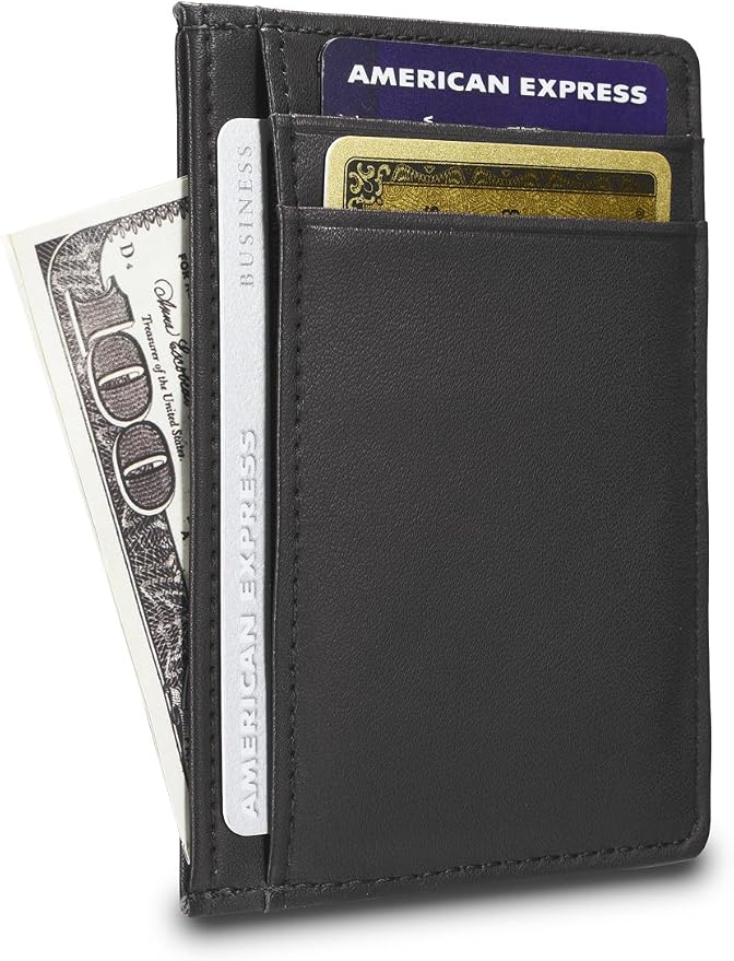 KALMORE womens Credit Holder Genuine Leather Slim Minimalist Card Case Wallet, Black With Id Window - Image 2