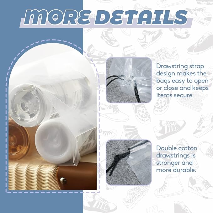 100 Pcs Shoe Bags for Travel,Large Transparent Travel Shoe Bags for Packing,Clear Plastic Drawstring Bag Shoe Dust Bags,Portable Shoes Organizers Pouch with Rope for Men and Women - Image 4