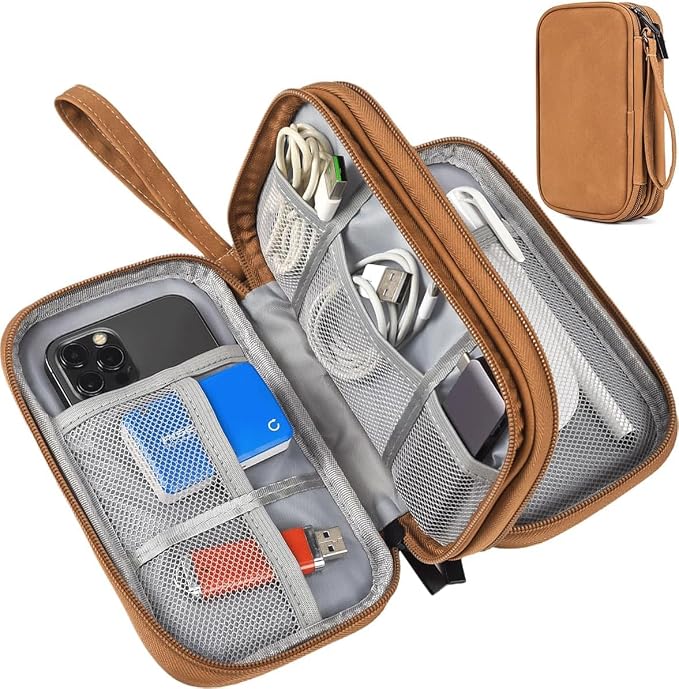 Electronic Organizer Travel Cable Accessories Case, Electronic Organizer Bag, Waterproof Electronic Accessories Organizer Case for Power Bank, Charging Cords, Chargers, Earphone, USB Cable - Brown by Unknown