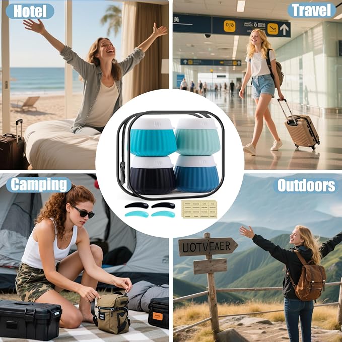 4 Pack Silicone Travel Cream Containers, Refillable Toiletry Jars | Leak Proof Design, Comes with Scoops, Labels & Clear Bag, Perfect for Travel Shampoo, Conditioner and Skincare Toiletries - Image 5