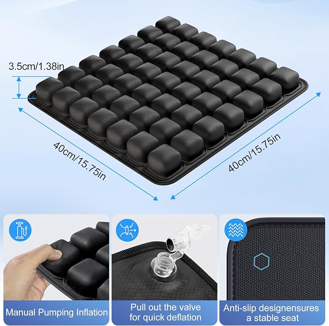 Inflatable Seat Cushion,Airplane Seat Cushion for Long Flights,Press Type Air Inflatble Cushion for Office,Chairs,Car and Wheelchair,Dark Black - Image 3
