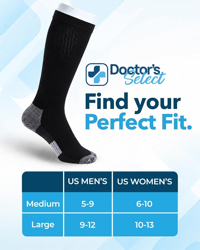 Doctor's Select® Bamboo Viscose Light Compression Socks for Women & Men - 3 Pairs, 8-15 mmHg Compression Socks, Knee High - Image 7