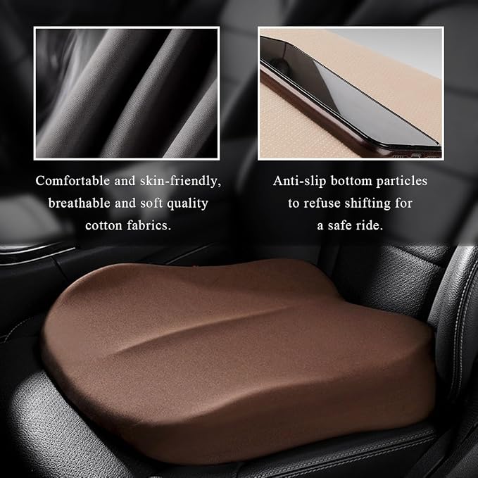 Car Seat Cushion, Comfort Memory Foam Car Cushion, Non-Slip Auto Booster Seat Cushion for Improve Driving Vision, Suitable for Vehicles Trucks SUVs Car Accessories (Coffee) - Image 3
