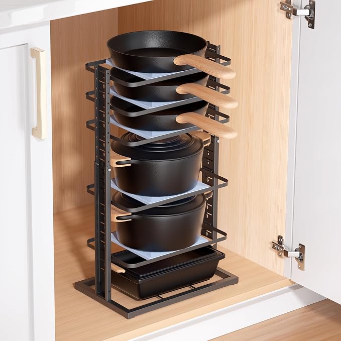 LAMU Pots and Pans Organizer for under Cabinet, 6-Tier Heavy Duty Pan Pot Organizers inside Cabinet Adjustable 14 to 24.57", Pot Rack Kitchen Cabinet Organization and Storage Holds up to 12" Cookware by YourHome-OrganizationHelper