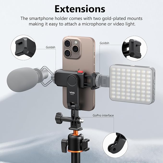 VRIG Phone Holder/Phone Mount for GoPro Adapter Hot Shoe Mount Adapter | Action Camera Phone Mount Adapter Attaching on DSLR Camera or Ring Light, for iPhone, Samsung, GoPro Hero 13, Mission 1 Pro - Image 2
