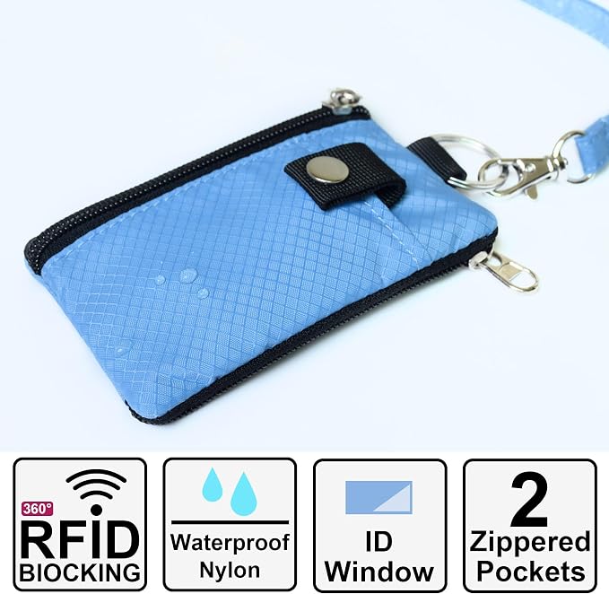CHENSPRX Minimalist RFID Blocking Small Wallet with ID Window,WaterResistant Zip Id Case Wallet with Lanyard Keychain for Cards,Cash,Travel,Women,Men - Image 2