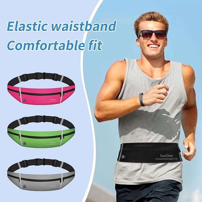 SooGree Slim Running Belt Sport Fanny Pack, Reflective Waist Pack, Waterproof Phone Holder, Jogging Pouch for Phone Money, Black - Image 7