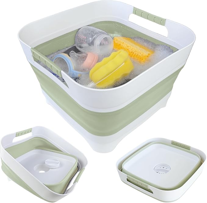 Wash Basin for Baby Bottles, Versatile Wash Tub for Kitchen, RV, Outdoor Camping Sink, Sturdy Bottle Tub Easy to Clean (Green) by Gimwa-foldtokeepopenformore