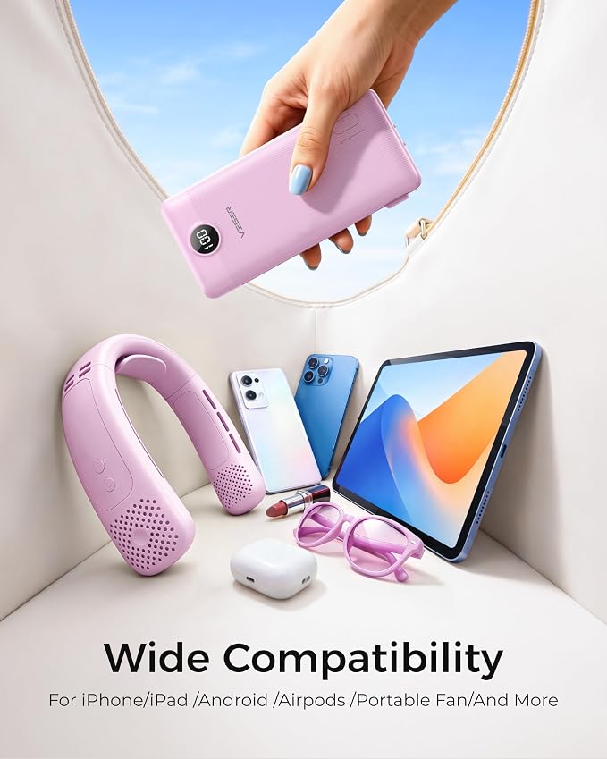 VEGER Portable Charger for iPhone, Power Bank Built in Cables and Wall Plug | 10000mAh,Ultra Slim&Compact,5 Outputs,LED Display,Power Bank for iPhone,Samsung,Travel Essentials for Camping Cruise Business - Image 4