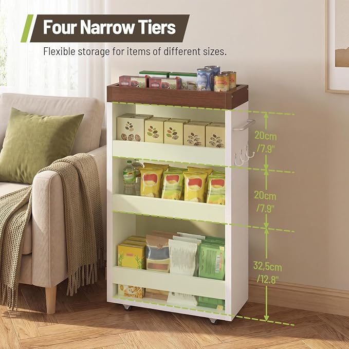 Slim Storage Cart, 4-Tier Rolling Utility Cart with Handle | Slide Out Organizer Trolley, Space Saving Narrow Shelf for Kitchen, Bathroom, Laundry Small Corners - Image 5