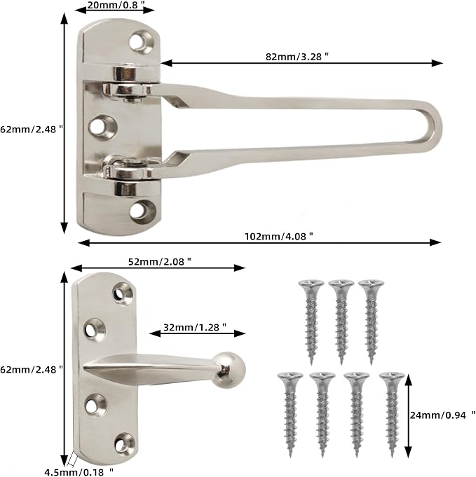 Alise Swing Bar Door Lock,Door Latch for Front Door Inside Door,Brushed | Security Door Guard Latch for Kids Safety Home Security,Hotel Latch Lock Front Door Child Lock - Image 2