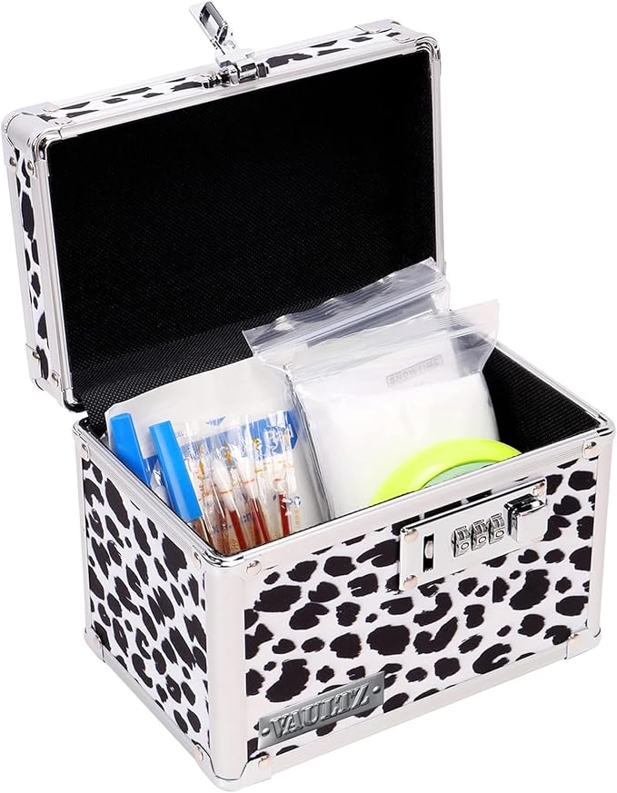 Vaultz Locking Medicine Box with Combination Lock - Secure Metal Lock Box Safe for Medication, Pills & Valuables, Small Lockbox with Code, Portable Storage Case, Leopard | Metal lock box, storage case for medication and small valuables, 3-digit combina... by Vaultz