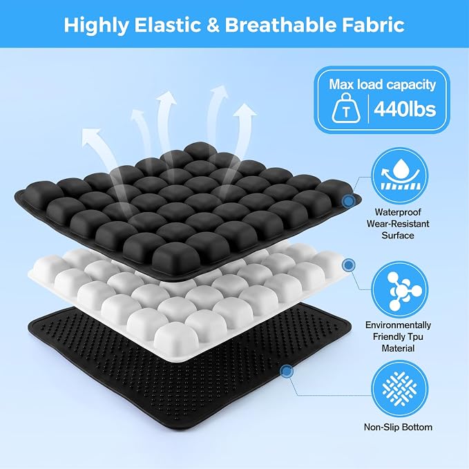 Sondour 42 Airbags Inflatable Travel Seat Cushion Airplane for Long Flight | Portable Airplane Gadgets Seat Cushions with Air Pump, Wheelchair Cushions,Pressure Relief Seat Cushion-1 Black - Image 6