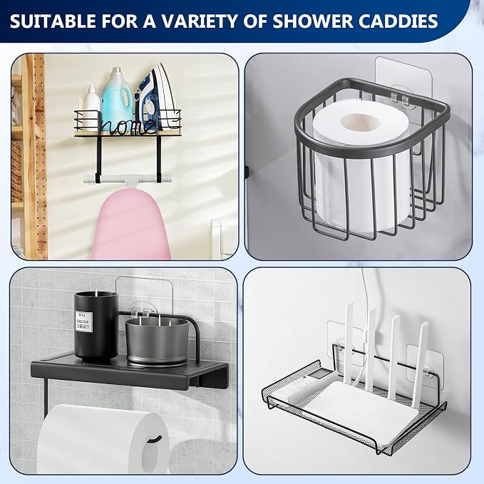 14 Pack Shower Caddy Adhesive Replacement, Waterproof Strong Hooks for Shower Caddy, No Drilling Bathroom Storage Shelves, Soap Holder, and Kitchen Racks (Clear 1 Hooks) - Image 8
