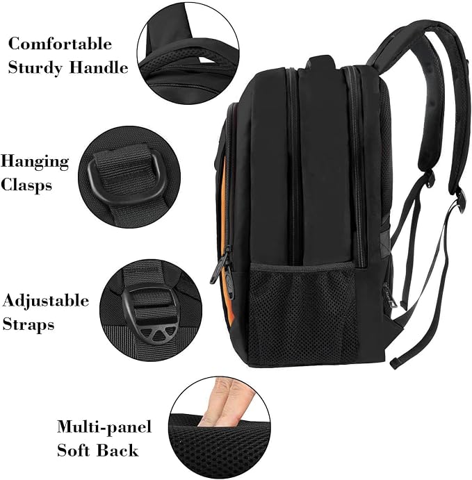 MATEIN OrangeTravel Backpack, Slim Sturdy 15.6 Inch Laptop Bag for College | Personal Item Computer Bag, Luggage Strap, Anti Theft, Water Resistant, Business Daypack Fits Notebook, Gifts for Men Women - Image 2