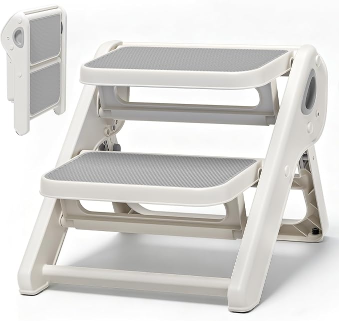 Foldable Toddler Step Stool for Bathroom Sink, Toilet, Bedroom, Kitchen – Non-Slip, Space-Saving, BPA-Free, Supports 110 lbs, Kids Step Stool (Grey) by Unknown