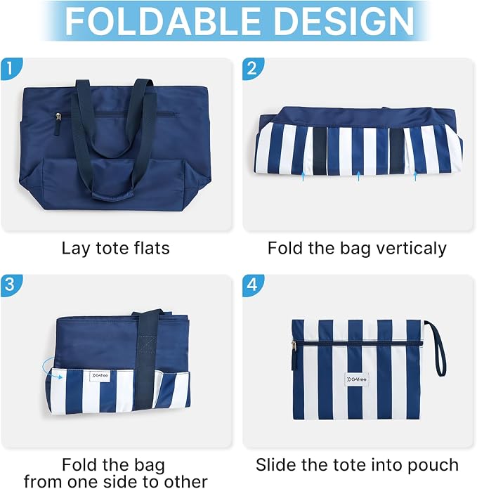 G4Free Beach Bag, Waterproof Beach Tote Pool Bags for Women | Compatible with Cup, Large Capacity Sandproof Foldable for Weekender Travel Swim - Image 6