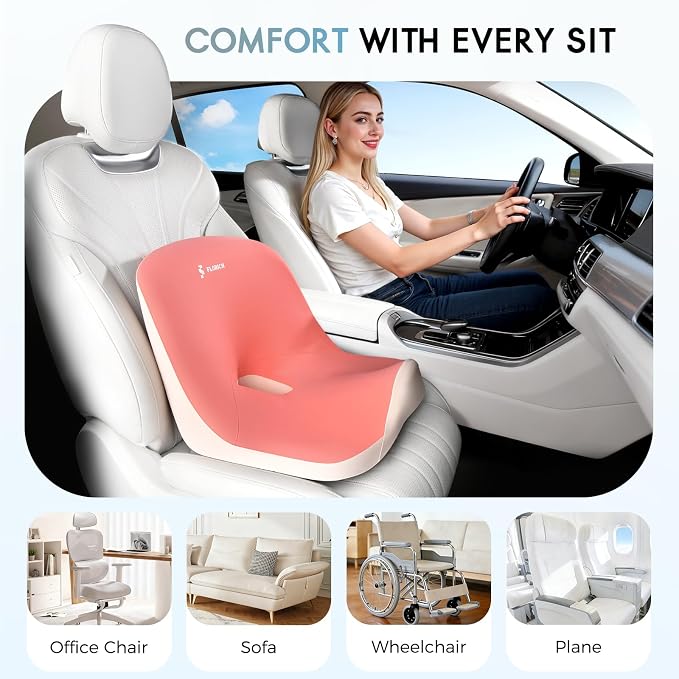 Car Seat Cushion and Lumbar Support Pillow, Larger Memory Foam Seat Cushion, Ergonomic L-Shaped Design Cushion for Back Pain Relief, Non-Slip Driving Cushion for Car, Office, Truck, Gifts for Mom-Pink - Image 3