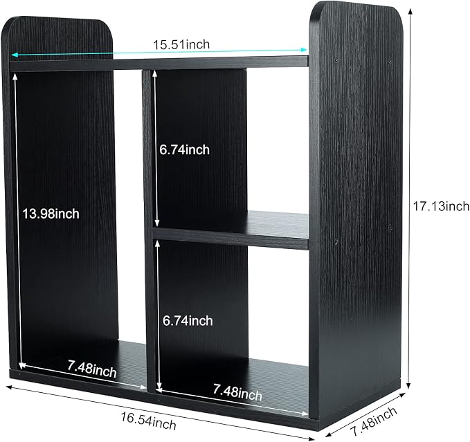 Desktop Shelf Freestanding Wood Small Bookshelf Desk Supplies Organizers and Accessories Storage Display Rack Office Decor for Women, Black - Image 3