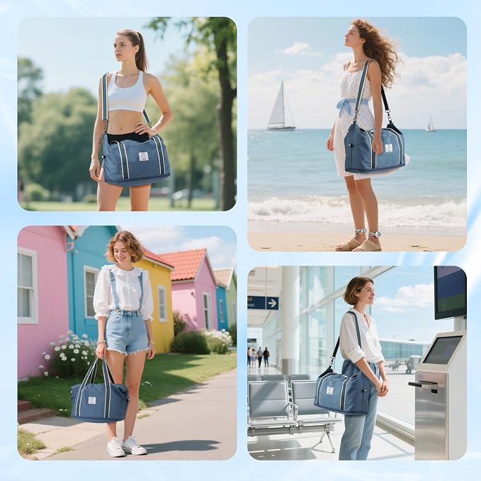 WALNEW Travel Duffel Bag, Weekender Overnight Carry On Bag for Women Men, Foldable Waterproof Gym Luggage with Metal Buckle Detachable Shoulder Strap and Wet Compartment (Peacock Blue) | Overnight Carry On Bag, Foldable Waterproof Gym Luggage with Meta... - Image 8