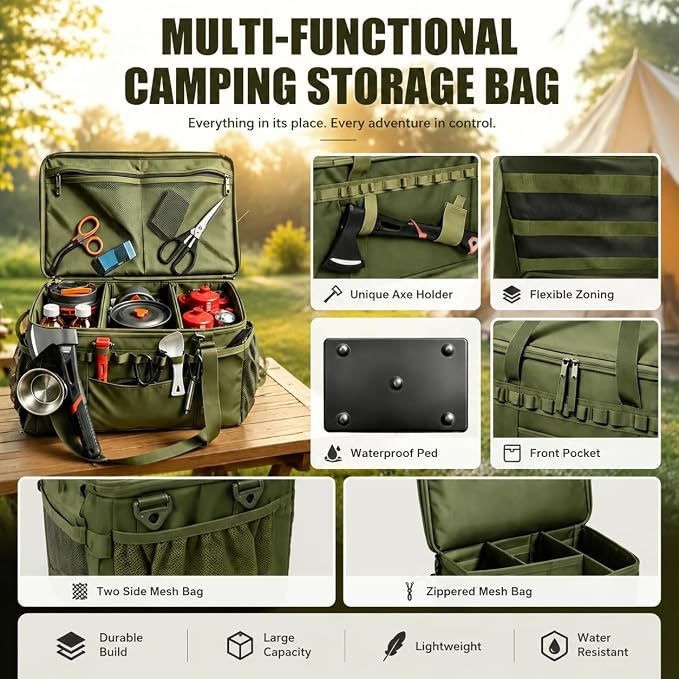 40L Tactical Camping Storage Bag, 600D Waterproof Foldable Camping Box | camping storage bag with removable dividers, outdoor Foldable Organizer Modular gear kitchen box & trunk organizer & fishing - Image 2