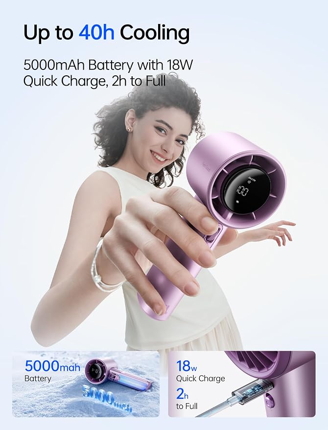 JISULIFE Handheld Fan Pro1S - Next-Gen Airflow: Up to 40H Runtime | Electroplated ABS-Luxury Shine, 1-100 Speed Scroll Wheel, 5000mAh-Portable Fan for Travel, Gifts for Women(Chrome Purple,1Pc) - Image 2