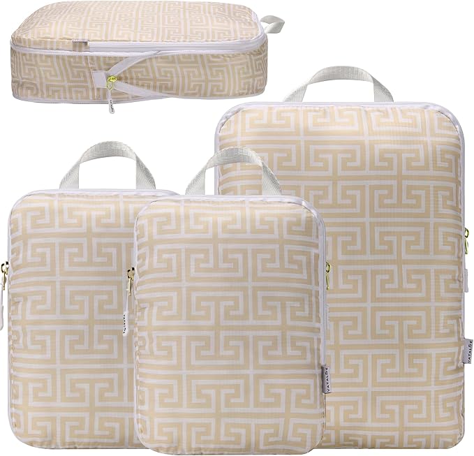 Space Saving Compression Packing Cubes for Kids & Women, Organizer Bags for Kids & Adults, Diaper Bag Organizer Pouch Set, Packing Cubes for Travel 3pc Set - Beige - Image 9