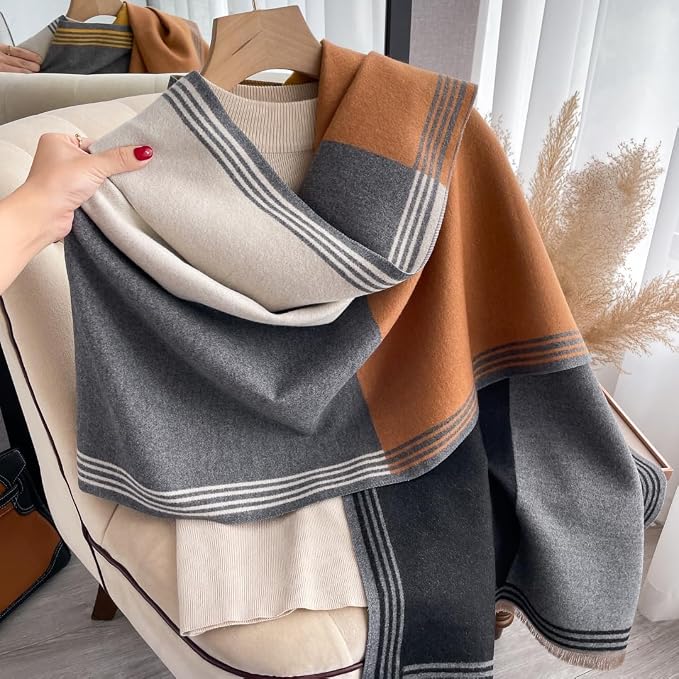WaJuemy Winter Scarf for Women Dressy Evening Pashmina Shawl Wraps Open Front Poncho Blanket Fashion Travel Shawls Cape Wrap - Image 3