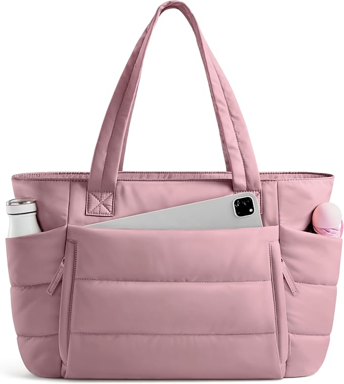 Uselike Tote Bag for Women with Zipper, Quilted Puffer Tote Bag with Compartments, Lightweight Puffy Work Bags for Women by Uselike