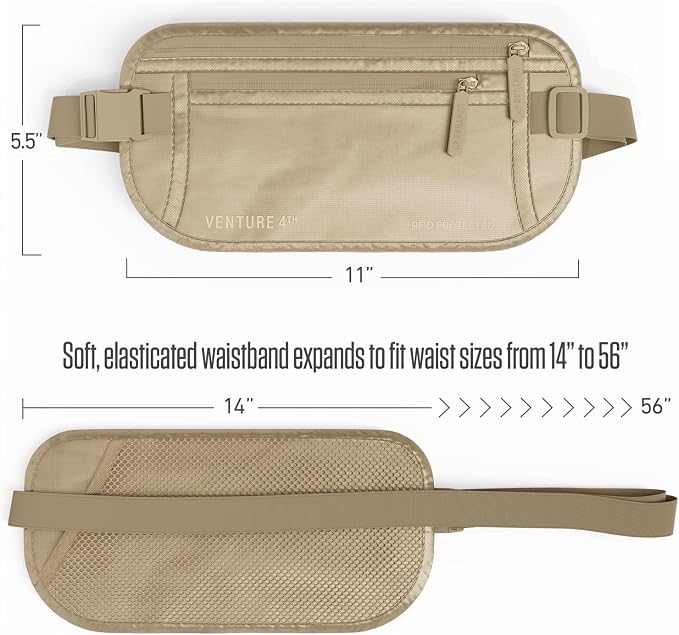 VENTURE 4TH Travel Money Belt, RFID Blocking Passport Holder - Sleek Beige - Image 6