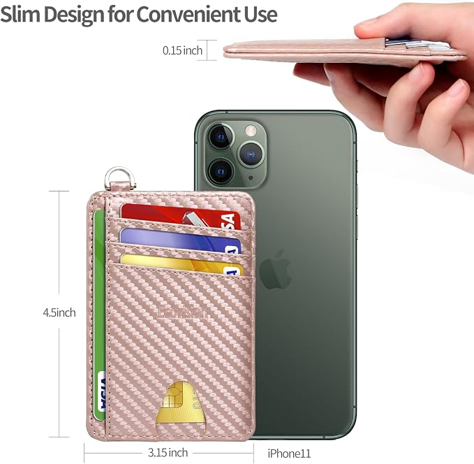 Slim Minimalist Front Pocket Wallet, RFID Blocking Credit Card Holder Wallet with Detachable D-Shackle for Men Women - Image 7