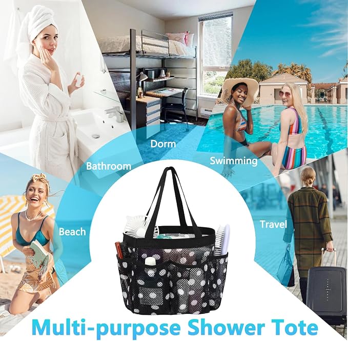 Fammart Mesh Shower Caddy Portable for College Dorm Room Essentials, Odorless Polyester Large Shower Tote Bag with Dual Handles, 8-Pocket Quick-Dry Toiletry Organizer for Travel, Beach, Camping, Gym - Image 8