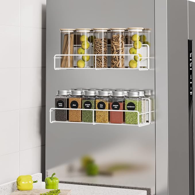 Mystozer 2 Pack Magnetic Spice Rack Organizer, Space Saver for Refrigerator and Whiteboard, Metal Fridge Shelf for Kitchen and Classroom Seasoning Organizer Seasoning Rack Condiment Organizer(White) by Mystozer