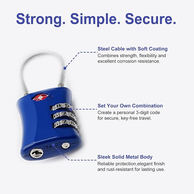 Suitcase Locks TSA Approved, Small Padlock Combination, TSA Locks for Luggage, Combo Travel Padlock with Code for Backpack, Gym Locker, Ammo Can (Black+Blue) - Image 4