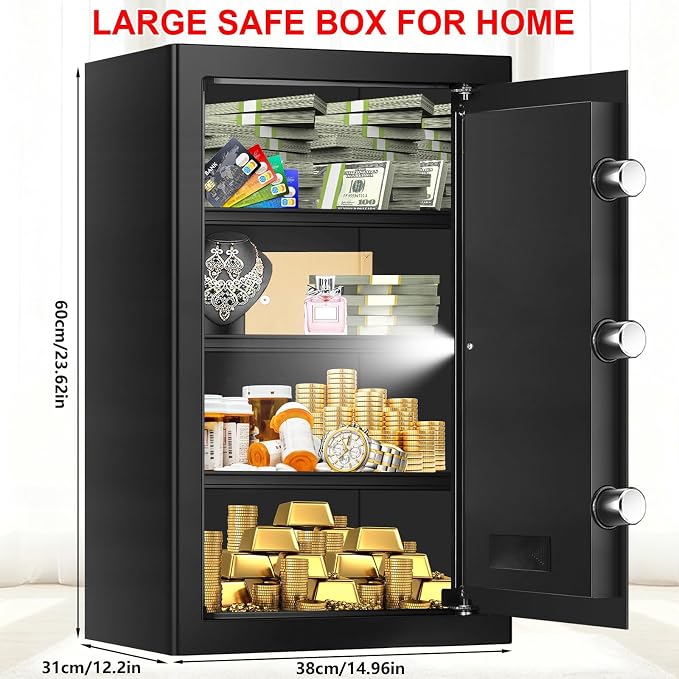 5.2 Cuft Large Safes for Home Use Water and Fireproof, Digital Security Fire Safe Box with Programmable Keypad, Key Lock & Removable Shelves, Anti-Theft Document Safe for Money, Medicine and Valuables - Image 2