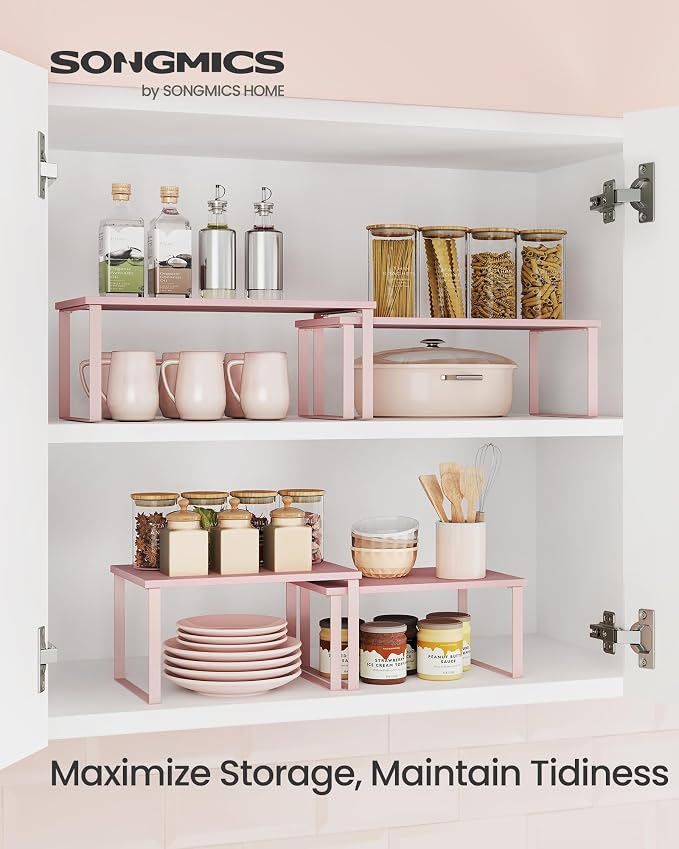 SONGMICS Cabinet Organizer Shelf, Set of 2 Spice Rack, Kitchen Storage | Kitchen Counter Storage Spice Rack, Particleboard, Steel, Jelly Pink, BYSTRO Collection UKCS020S01 - Image 2