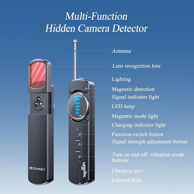 Hidden Camera Detector,Upgraded Hidden Bug and Camera Detector, Bug & GPS Tracker Detector Portable Privacy Protector for Travel/Hotel/Car, Camera Detector Spy Camera Finder with LED (Black) - Image 5
