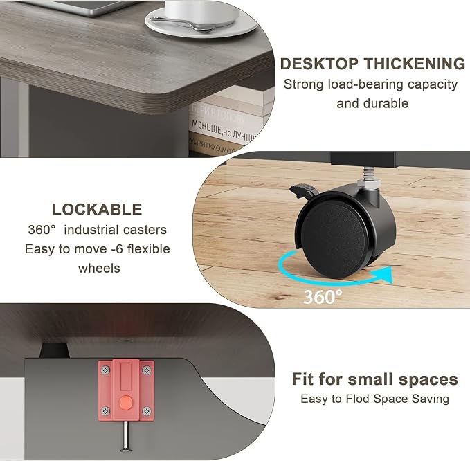 IDEALHOUSE FoldingTable, Drop Leaf Dining Table with 6 Wheels and 2-Layer Storage Shelf, Space Saving Table for Small Spaces (Slate Oak, 47.2" D x 23.6" W x 29.5" H) - Image 6