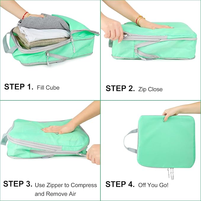 4 Set Compression Packing Cubes, Travel Luggage Organizers and Storage Packing Cubes (Green) - Image 3