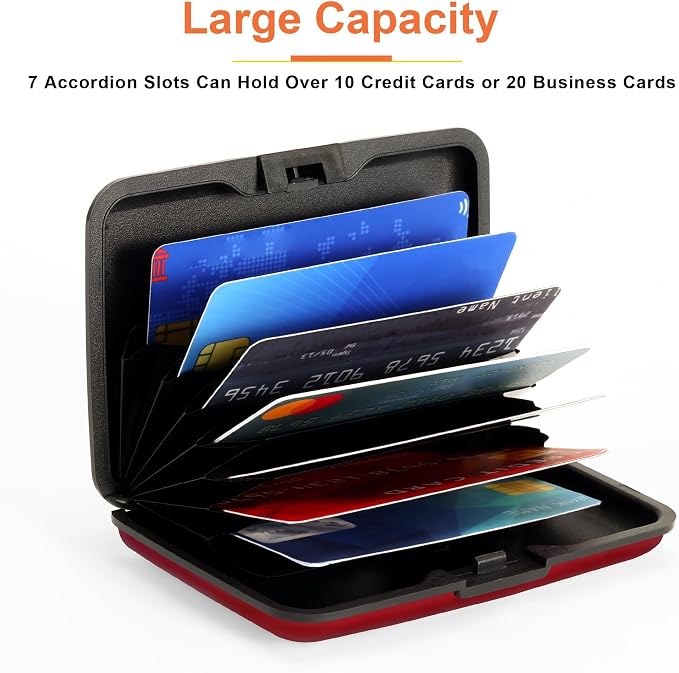 Mayski Credit Card Holder for Women RFID Blocking Wallet, Red | Card Wallets for Women Small Mini Business Metal Accordion Aluminum Alloy Hard Case for Men - Image 4