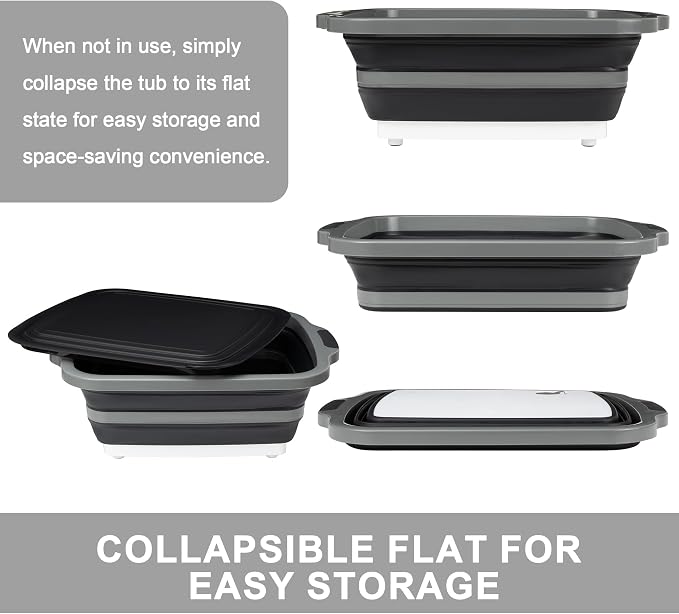 Tiawudi Large Collapsible BBQ Prep Tub with Lid(4.22 Gal/16L), Foldable Camping Sink with Colander, Cutting Board, Dish Basin for Kitchen, Bowl, Vegetable and Fruit, Storage Basket for Picnic - Image 3